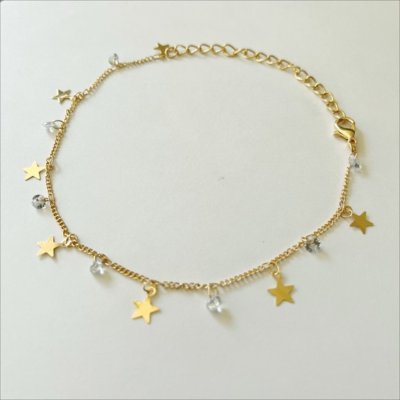 Dainty Minimalistic Gold-tone Star Sparkle Charm Anklet Adj. Length - NWT - Picture 11 of 15